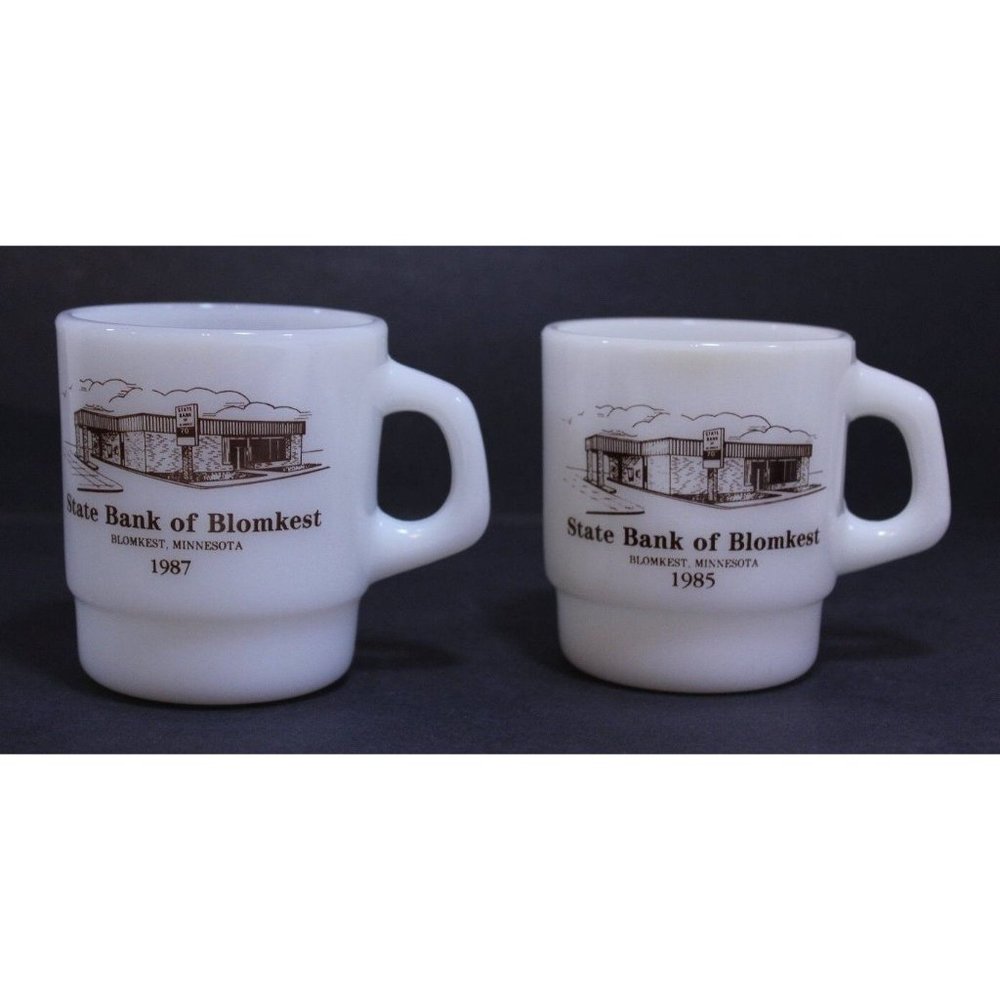 2 Vintage 1985 1987 State Bank of Blomkest Minn Coffee Mugs Cups Concorde Bank